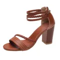 Elegant brown braided high heel sandals for women featuring ankle strap and back zipper detail - Chocolate