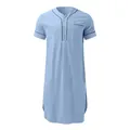 Men's light blue short sleeve nightgown with contrast piping and a chest pocket - Light Blue