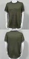 Detail view of men's olive green knitted t-shirt with front and back perspective. - M / Tops / Army Green