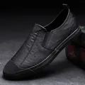 Premium black leather slip-on loafers for men with textured finish and rubber toe cap - 38 / All Black
