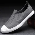 Men's grey leather slip-on loafers with white rubber sole for casual business wear - 38 / Grey (8156)
