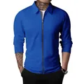 Détail de la veste zippée pour homme en maille gaufrée bleu roi avec col à revers - Bleu saphir