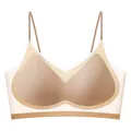 Ultra-thin ice silk seamless wireless bra for women with breathable straps in nude beige color - M / Nude