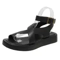 Stylish black platform toe-loop sandals with cross-straps and adjustable ankle buckle - 36 / Black