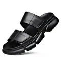 Sandales noires élégantes pour hommes avec semelle épaisse et doubles brides réglables - 38 / Noir