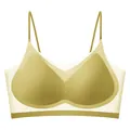 Olive green seamless ice silk wireless bra with thin straps and breathable mesh - M / Yellow