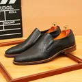 Premium breathable black genuine leather loafers for men with stylish perforated design - 37 / Black
