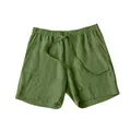 Nahaufnahme der olivgrünen Leinen-Shorts für Herren mit Kordelzug und elastischem Bund - Hellgrün