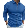 Casual men's blue waffle knit jacket featuring a stylish lapel collar and full zipper - M / Tops / Sapphire Blue