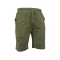 Dettaglio che mostra la trama dei pantaloncini in cotone e lino verde oliva traspirante uomo - Verde militare