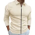 Men's stylish beige waffle knit zip-up jacket with a classic lapel collar for autumn - M / Tops / Khaki
