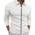 Stylish men's waffle-knit jacket with lapel and full zipper closure in classic white - M / Tops / White