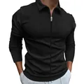 Classic men's black waffle knit jacket featuring full zipper and stylish lapel collar - M / Tops / Black