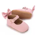 Soft pink PU leather infant Mary Jane shoes with decorative bow and non-slip sole - Pink
