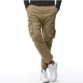 Casual khaki cargo pants for men with drawstring waist and multi-pocket design - 29 / Bottoms / Khaki