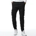 Stylish casual men's black cargo jogger pants with drawstring and multiple side pockets - 29 / Bottoms / Black