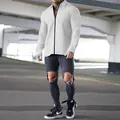 Men's white waffle knit zip-up jacket with lapel collar for stylish autumn casual wear - S / Tops / White