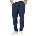 Dunkelblaue Leinen-Freizeithose für Herren mit elastischem Kordelzug und lockerer Passform - Marineblau