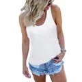Vue détaillée d'un débardeur blanc uni pour femme style décontracté pour l'été - Blanc