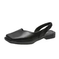 Sandales plates élégantes à bout carré noir avec bride élastique confortable - Noir