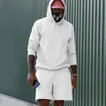Men's stylish white fleece hoodie and matching shorts set displayed on a model. - S / Top And Bottom / White