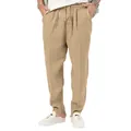 Atmungsaktive Herren Sommer Leinen Freizeithose mit lockerem Schnitt und Kordelzug in Khaki - Erdgelb