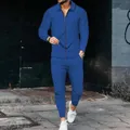 Conjunto de dos piezas de punto tipo gofre azul para hombre con top con cremallera - Azul zafiro