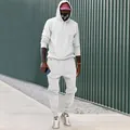Men's oversized white fleece tracksuit set with hoodie and joggers for gym or casual wear - S / Top And Bottom / White