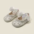 Elegante Mädchen-Prinzessinnenschuhe mit glitzernden Strasssteinen und Perlschleife - Beige