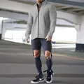 Men's casual waffle knit long sleeve zip-up jacket with lapel collar in grey. - S / Tops / Light Gray