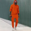 Vibrant orange men's hooded fleece tracksuit set with hoodie and sweatpants for leisure - S / Top And Bottom / Orange