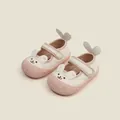 Adorable cartoon rabbit baby walking shoes featuring pink and cream soft leather finish - Pink