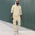 Conjunto deportivo de dos piezas para hombre con sudadera con capucha de forro polar beige - S / Top Y Pantalón / Albaricoque