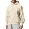 Sweat à capuche en polaire beige uni pour homme avec poche kangourou et cordon - Abricot