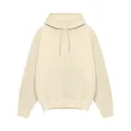 Vooraanzicht van een effen beige hoodie met capuchon, kangoeroezak en trekkoord - S / Tops / Abrikoos
