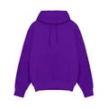 Detail van een effen paarse hoodie met kangoeroezak en trekkoord voor heren en dames. - S / Tops / Paars