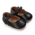 Klassische schwarze Baby Mädchen Leder Mary Jane Prinzessin Schuhe mit geflochtenem Riemen - Schwarz