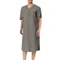 Men's loose grey short-sleeve loungewear nightgown with contrast trim detail - Gray
