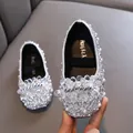 Sparkling silver princess shoes for girls with elegant glitter and decorative pearl details - 21 / Silver