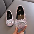 Sparkling pink girls princess shoes with rhinestones and large pearl flower decoration - 21 / Pink