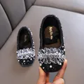 Sparkling black girls princess shoes with crystal flower and pearls decoration - 21 / Black