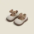 Elegantes zapatos Mary Jane beige para niñas con un lazo decorativo marrón muy elegante - Beige