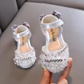 Elegante silberglänzende Prinzessinnenschuhe für Mädchen mit Perlenverzierung und Schleife - Silber