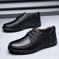 Chaussures en cuir véritable noir pour hommes, style chic et décontracté à semelle souple - Noir