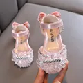 Rosa glitzernde Prinzessinnenschuhe für Mädchen mit Kristallblumen und Satinschleife - Rosa