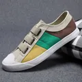 Lässige Herren-Slipper aus Segeltuch mit Colorblock-Design und elastischen Riemen - Größe 38 / Lässige Slip-on Segeltuchschuhe (9328) / Khaki