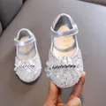 Silberne Strass Prinzessin Schuhe für Mädchen mit Kristallblume für Tanz und Auftritte - 21 / Silber