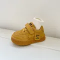 Stylish ginger yellow toddler walking shoes featuring soft soles and adjustable hook-and-loop straps - Size 16 (Inner Length 12.5cm) / Brown