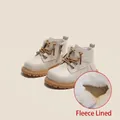 Bottes Martin blanc crème pour bébés avec doublure en polaire chaude pour l'hiver - Taille 18 (Longueur intérieure 13.5cm) / Beige (Doublé Polaire)