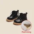 Bottines Martin noires pour tout-petits avec doublure en peluche et semelle antidérapante - Taille 19 / Longueur intérieure 14.0cm / Noir (Doublé Polaire)